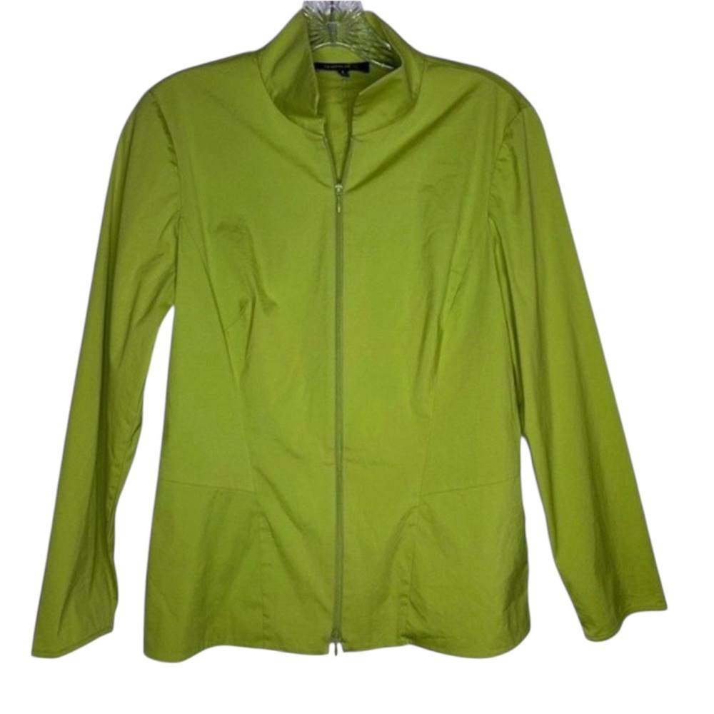 Lafayette 148 Jacket Women’s 4 Green Lightweight Two Way Zip Cotton Peplum Shirt
